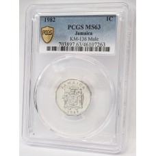 JAMAICA 1982 . ONE 1 CENT COIN . ERROR . MULE . DOUBLE OBVERSE